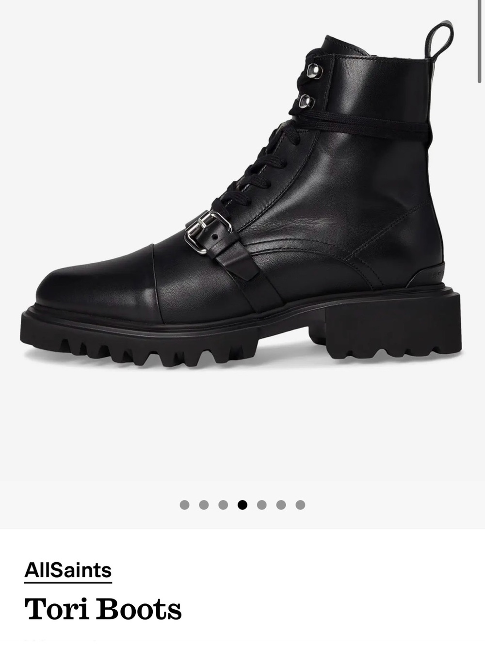 AllSaints Black Leather Lug Combat Boots